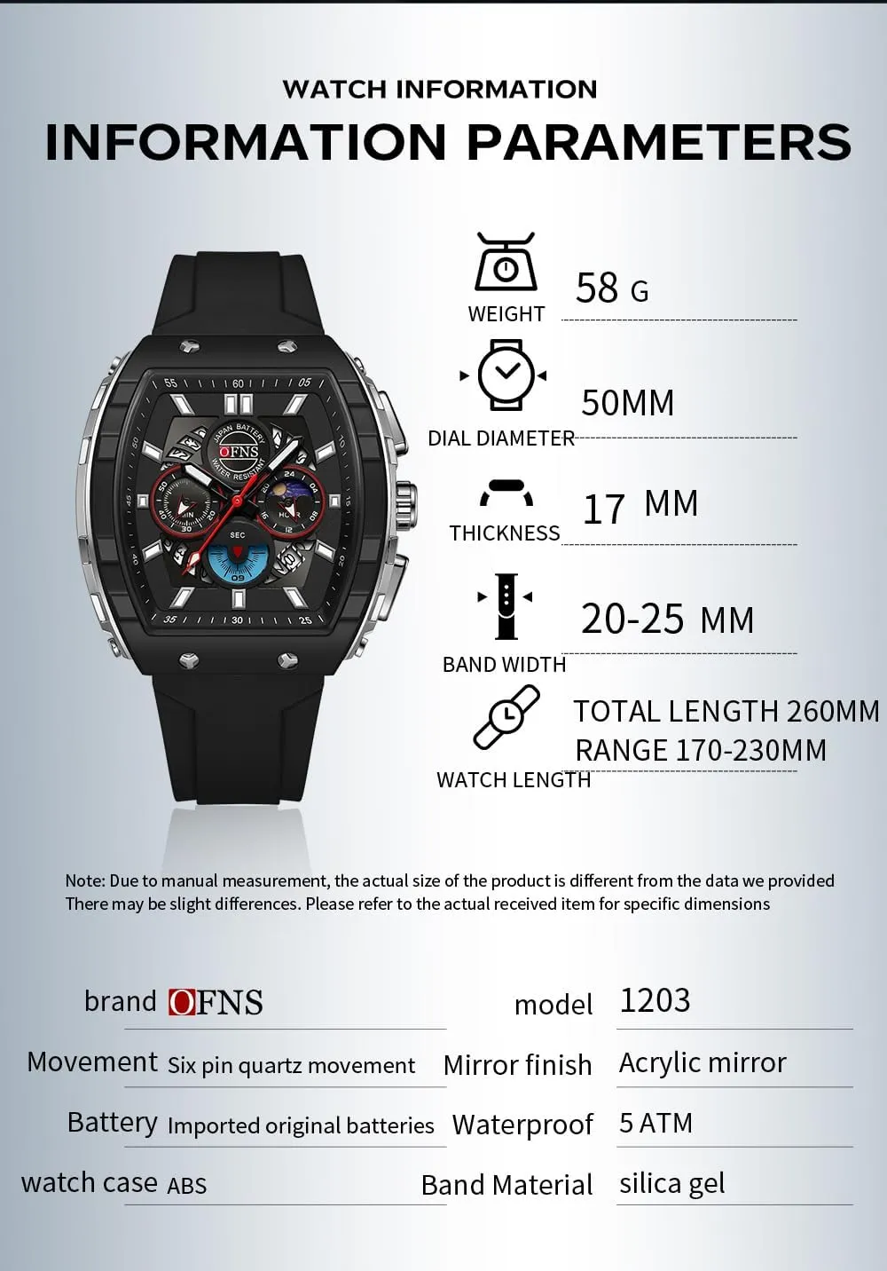 Men's chicken elongate library spike approximate informant Watch Fashion Analog Chronograph Hollow Tonneau Unique Dial Sport Wristwatch Waterproof Luminous Watches Punk Cool Design Silicon Strap Dress Watch FANMIS 