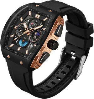 Men's chicken elongate library spike approximate informant Watch Fashion Analog Chronograph Hollow Tonneau Unique Dial Sport Wristwatch Waterproof Luminous Watches Punk Cool Design Silicon Strap Dress Watch FANMIS 