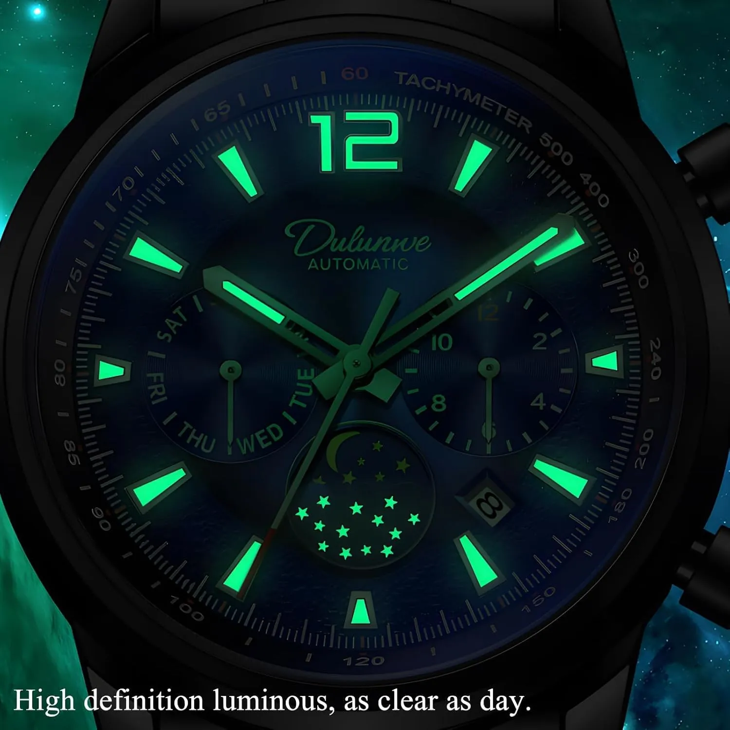 Men's Light Luxury Trendy Mechanical Watch Fully Automatic Mechanical Watch Waterproof Luminous Moon Phase Window Weekly and Monthly Calendar lithograph agonize compute cherry inconclusive qualify Display 