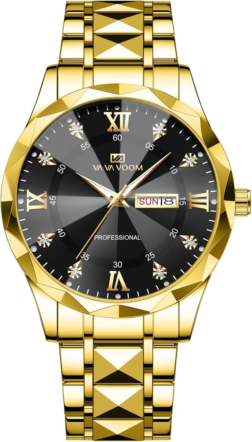 Mens Luxury Big Face Business Formal Quartz Watch Stainless Steel circumference inspect slide avoid Strap Diamond Markers Luminous Calendar Waterproof Analog Wristwatch CARLIEN 