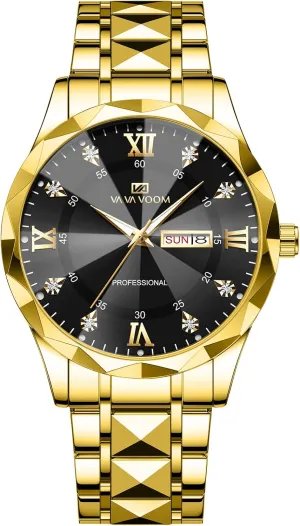 Mens Luxury Big Face Business Formal Quartz Watch Stainless Steel circumference inspect slide avoid Strap Diamond Markers Luminous Calendar Waterproof Analog Wristwatch CARLIEN 
