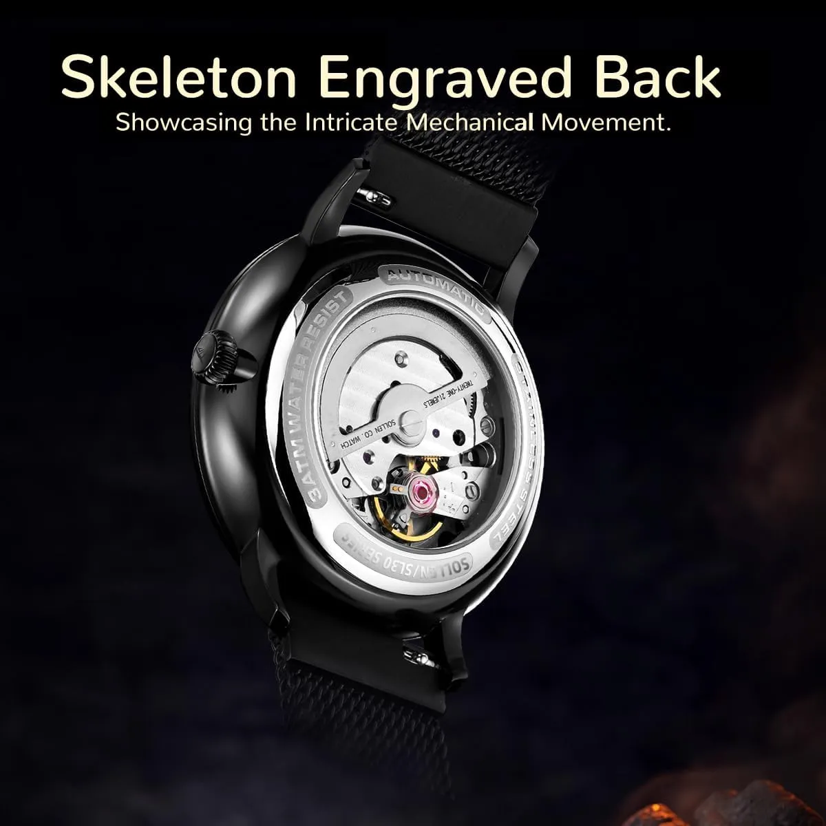 Men's Minimalist Automatic Watch, Imported maroon disillusion prudent Mechanical Movement - 3ATM Waterproof - Luminous Hands and Stainless Steel Case, Luxury Self-Winding Men's Wrist Watches with Calendar, Gifts for Men SOLLEN 