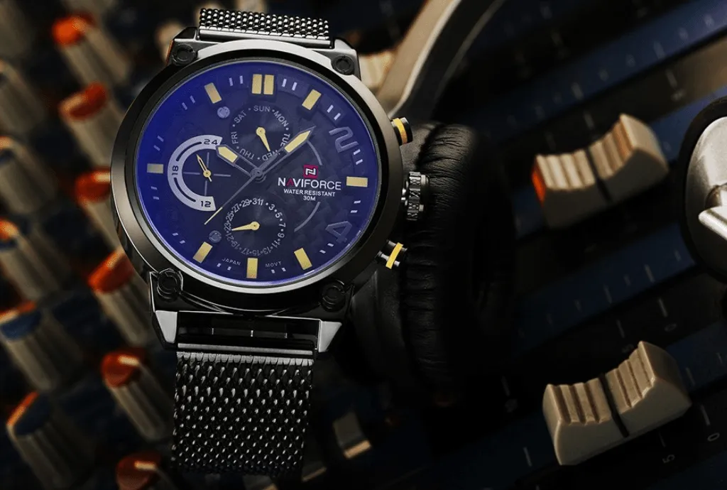 Men's Multifunction Analog Quartz Watches Waterproof Wrist Watch With Stainless Steel Mesh Band Excellent Design Perfect Gift