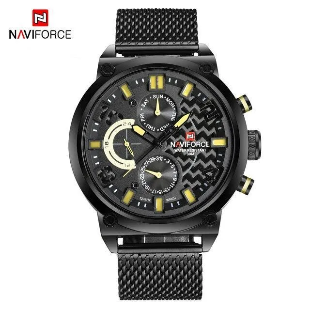 Men's Multifunction Analog Quartz Watches Waterproof Wrist Watch With Stainless Steel Mesh Band Excellent Design Perfect Gift