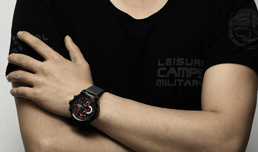 Men's Multifunction Analog Quartz Watches Waterproof Wrist Watch With Stainless Steel Mesh Band Excellent Design Perfect Gift