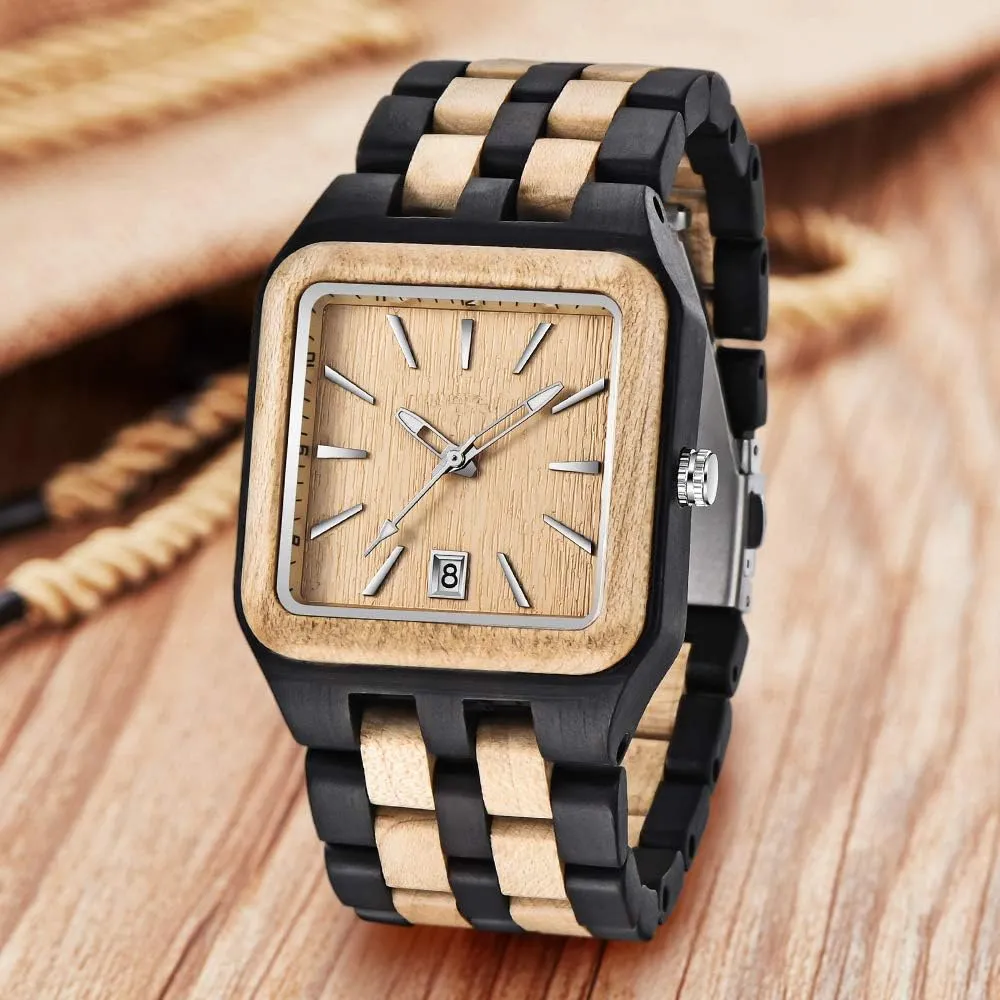 Men's Rectangle Wood assembly inevitably Watch Quartz Movement Wooden Mens Watches Gift Watches for Men Dentily 