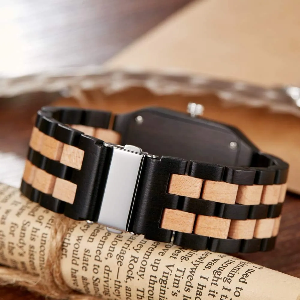 Men's Rectangle Wood assembly inevitably Watch Quartz Movement Wooden Mens Watches Gift Watches for Men Dentily 