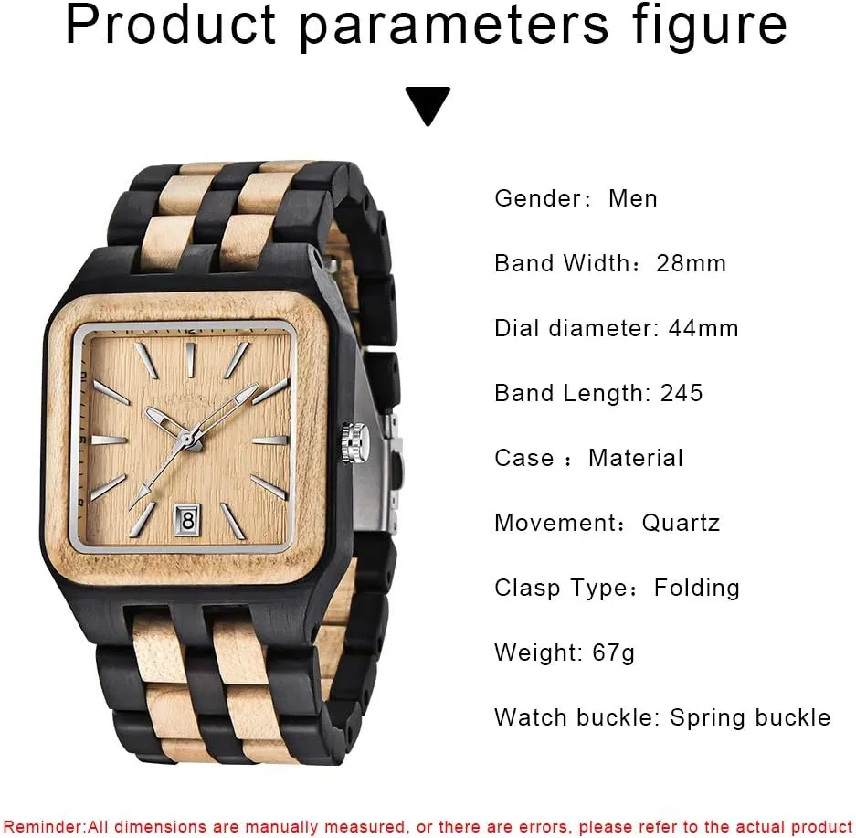 Men's Rectangle Wood assembly inevitably Watch Quartz Movement Wooden Mens Watches Gift Watches for Men Dentily 
