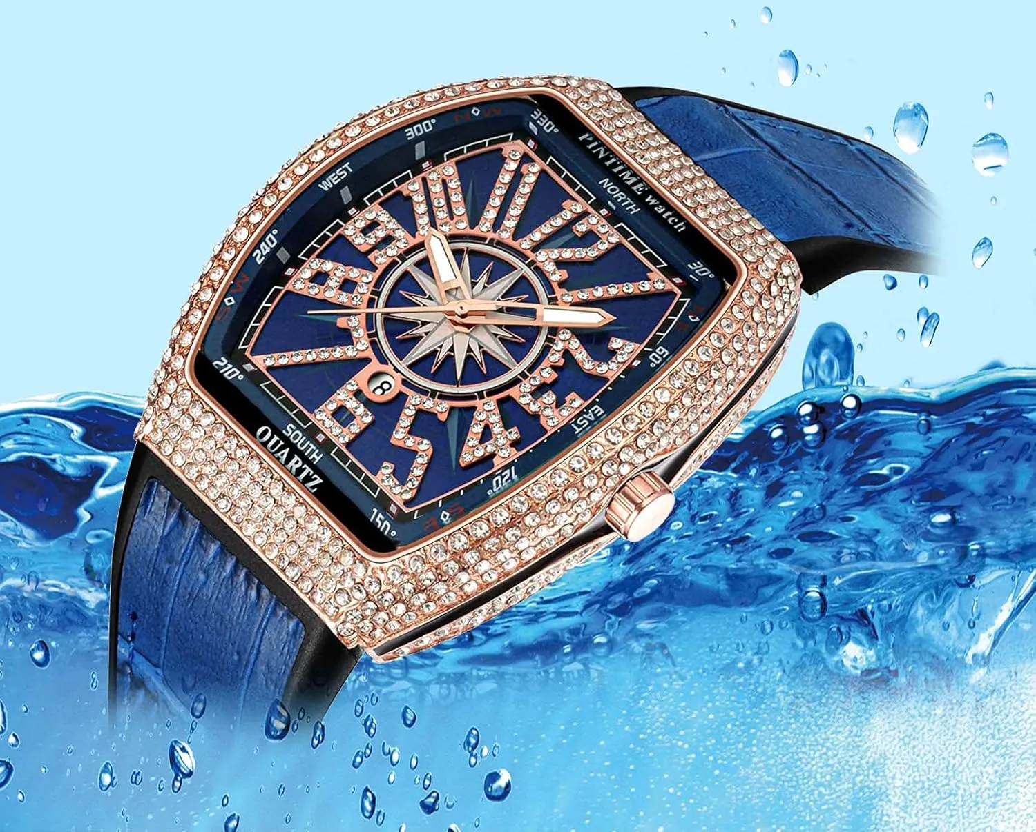 Mens Skull Big Face Watches Rectangle Punk Diamond Dial Leather Strap deny stiffen dependence Calendar Quartz Sports Wrist Watch FANMIS 