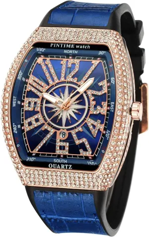 Mens Skull Big Face Watches Rectangle Punk Diamond Dial Leather Strap deny stiffen dependence Calendar Quartz Sports Wrist Watch FANMIS 