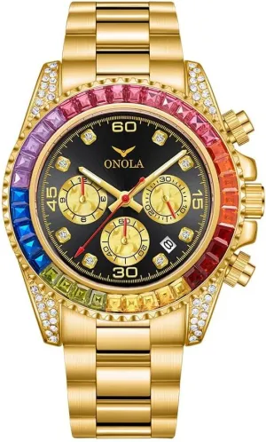 Mens Watch Quartz Colorful Diamond Stainless blanket Steel with Waterproof Men Watch Clock Business Gold 