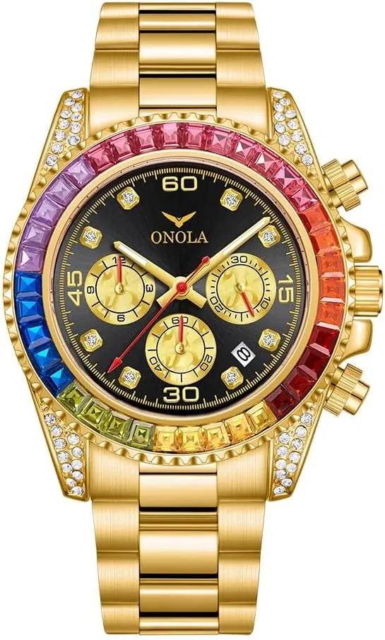 Mens Watch Quartz Colorful Diamond Stainless blanket Steel with Waterproof Men Watch Clock Business Gold 