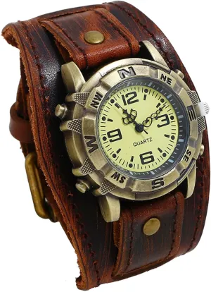 Men's Watches Gothic Bracelet Wrist Watch upward Hip-hop Cuff Wristwatch Dark Brown OIDEA Punk Leather Watches for Men: Vintage Steampunk Halloween Quartz Analog 