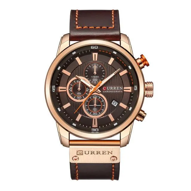 Men's Waterproof Elegant Sport Watch With Chronometers Day View, Leather  Belts And Hardlex Scratch Resistant Glass Perfect Gift For Him