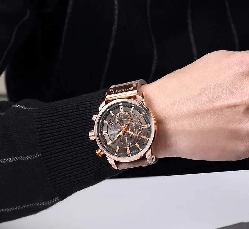 Men's Waterproof Elegant Sport Watch With Chronometers Day View, Leather  Belts And Hardlex Scratch Resistant Glass Perfect Gift For Him