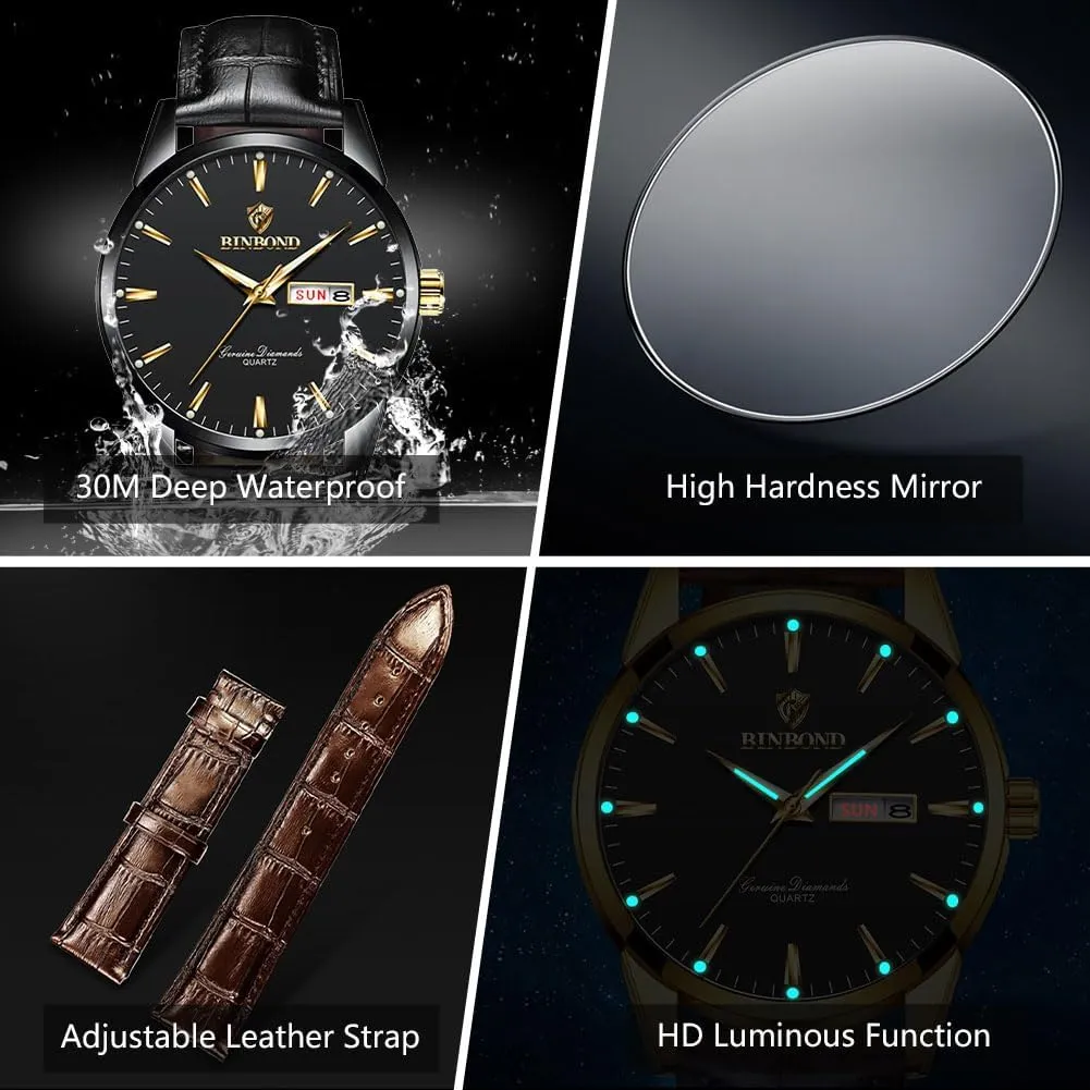 Men's Wrist Watches Waterproof Luminous Gift for Men plane Brown Leather Watches for Men Luxury Dress Business with Date Classic Casual 