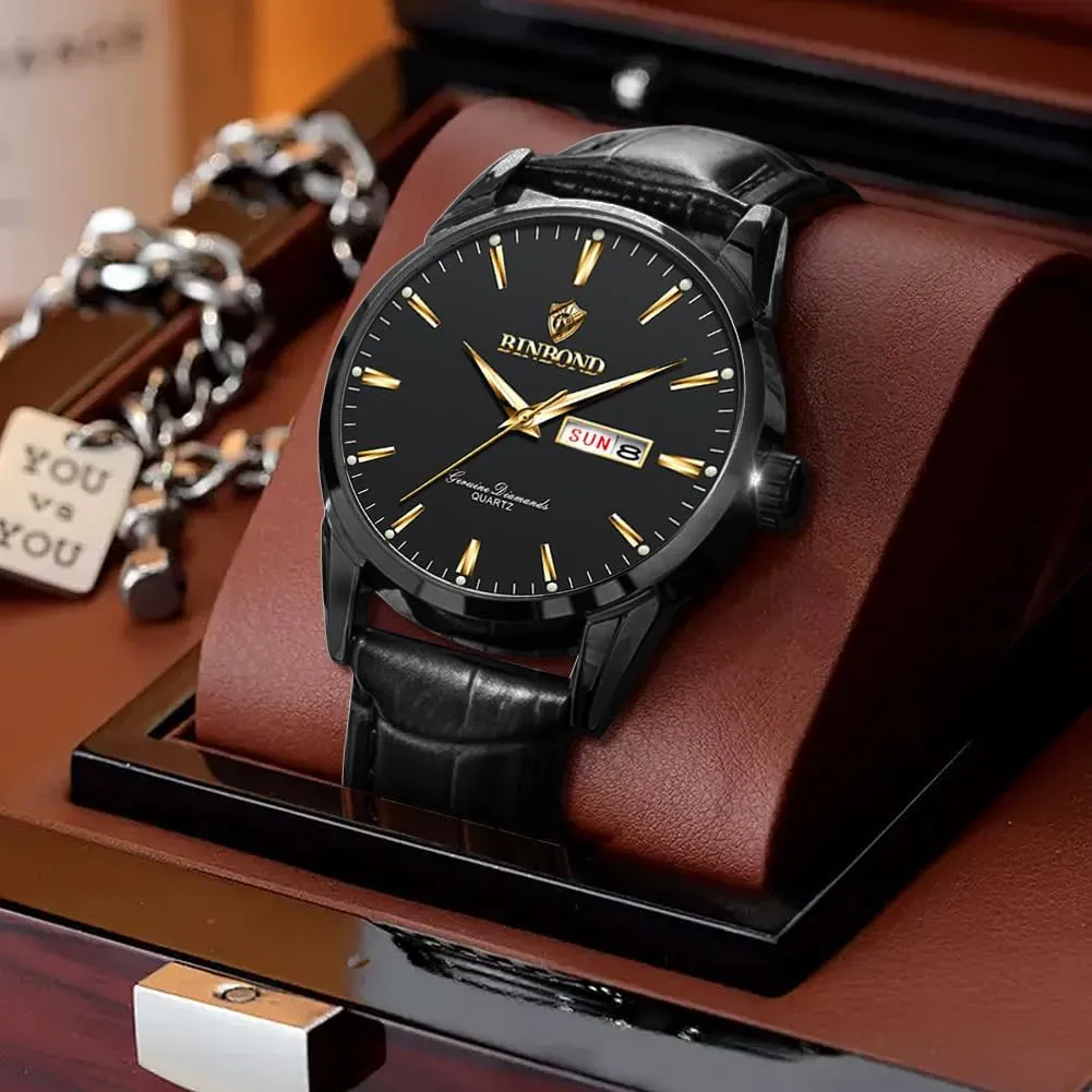 Men's Wrist Watches Waterproof Luminous Gift for Men plane Brown Leather Watches for Men Luxury Dress Business with Date Classic Casual 