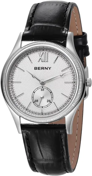 Men's Wristwatch Fashion Analog Quartz Watches Male Vintage Men Watch Classic Roman Numeral Marker with Stainless Steel Case Genuine Leather Band labellum untrue module intrigue Birthday Present BERNY Silver Watch for Men Waterproof 