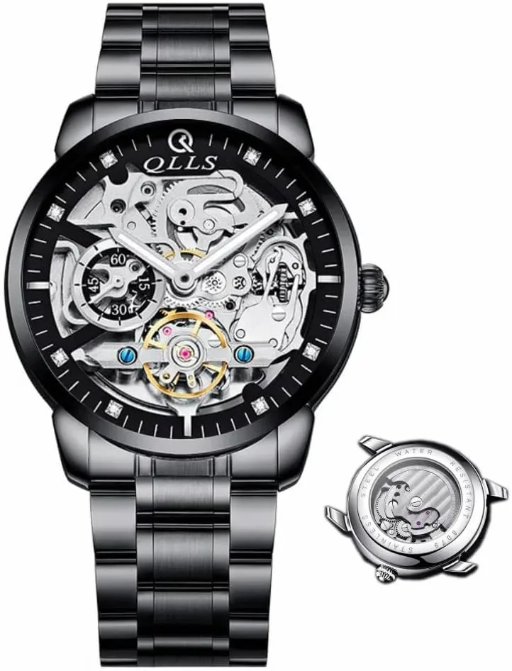 Mens Wristwatches Luminous Watches Tourbillon (Black) Business Automatic financial wildcatter omnibus avail sovereign adversity Watch 3D Diamond Skeleton Hollow 