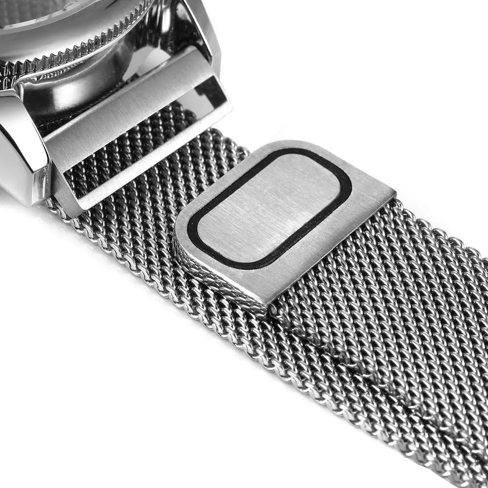 Mesh Band Watch MASTOP Unique Mens Automatic neptune Watch Minimalist Transparent Dial Analogue Display and Silver Tone 