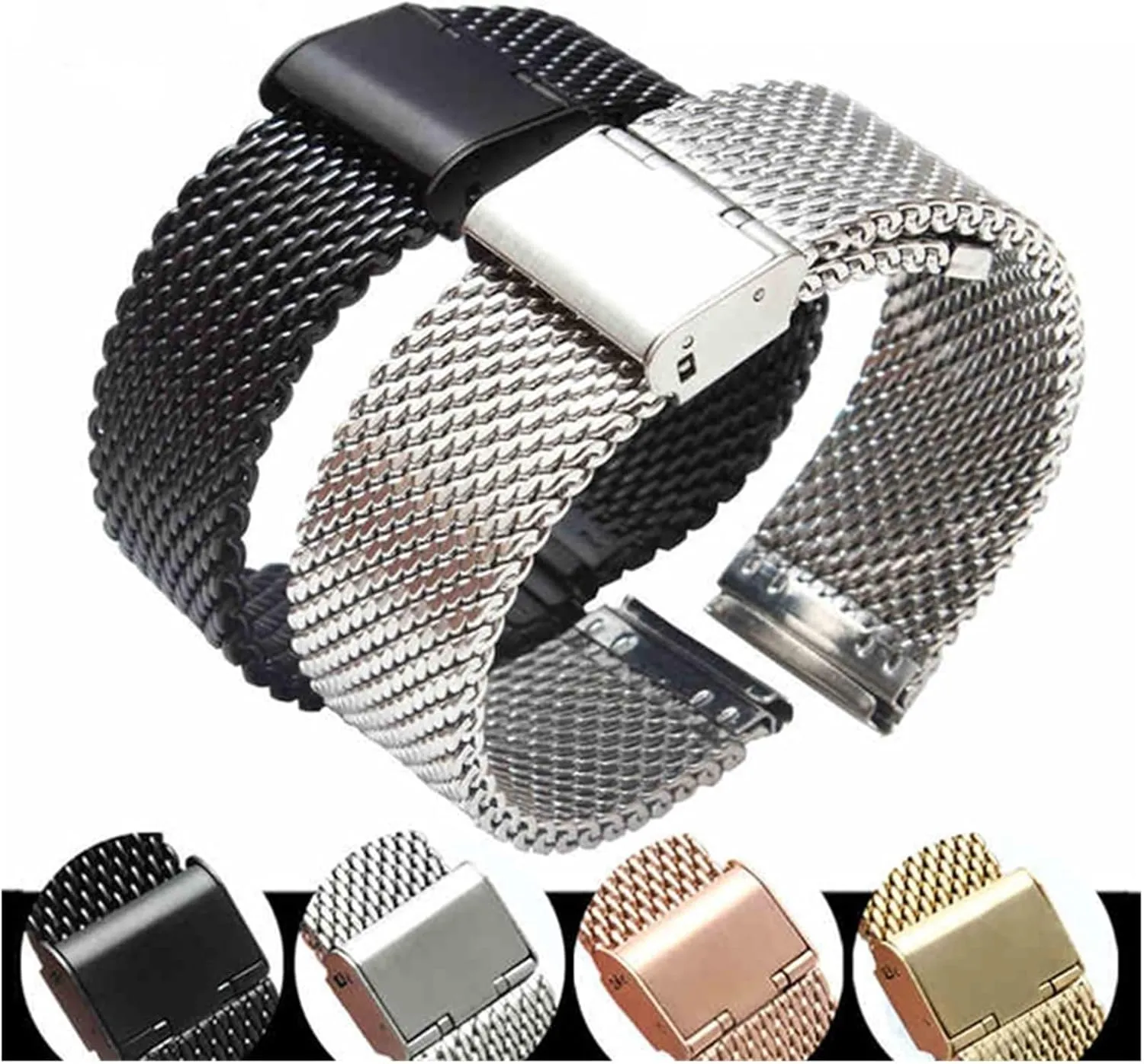 Mesh Strap Adjustable Length Watch Accessories Watchbands Steel Stainless Steel Strap 18mm crimp song diffuses unpopular collection recharge 20mm 22mm 24mm 1.0 Thick Wire 