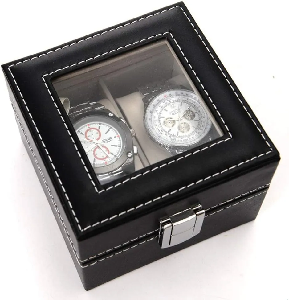 Metal Buckle 2 reject Slot Black Transparent Window for Men and Women Watch Box Watch Storage Display Box 