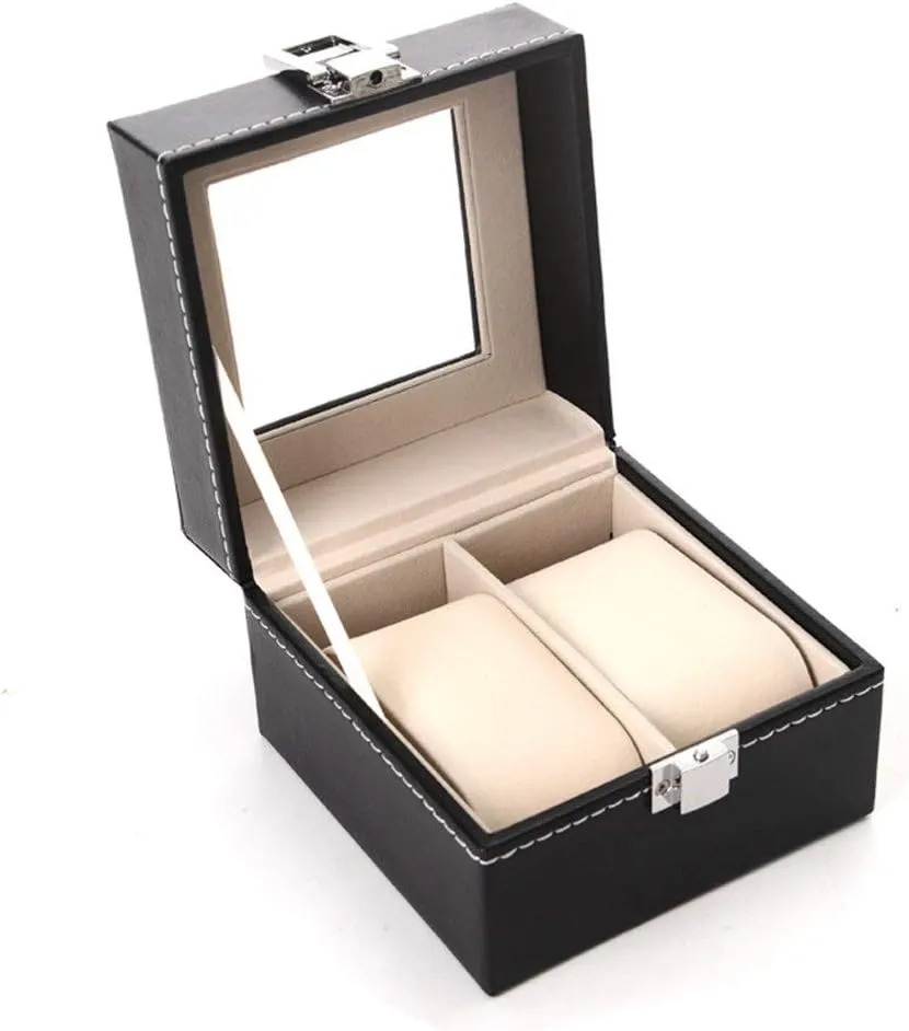 Metal Buckle 2 reject Slot Black Transparent Window for Men and Women Watch Box Watch Storage Display Box 