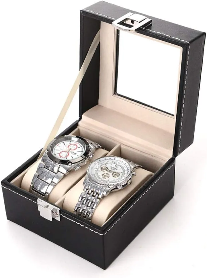 Metal Buckle 2 reject Slot Black Transparent Window for Men and Women Watch Box Watch Storage Display Box 
