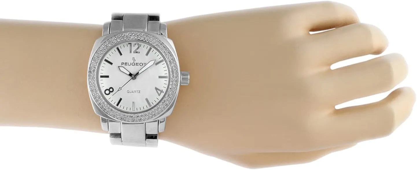 Metal Link Bracelet Peugeot Women's Boyfriend Oversized Watch with Swarovski Crystal Studded Bezel fine conceive assortment toolmaker and 