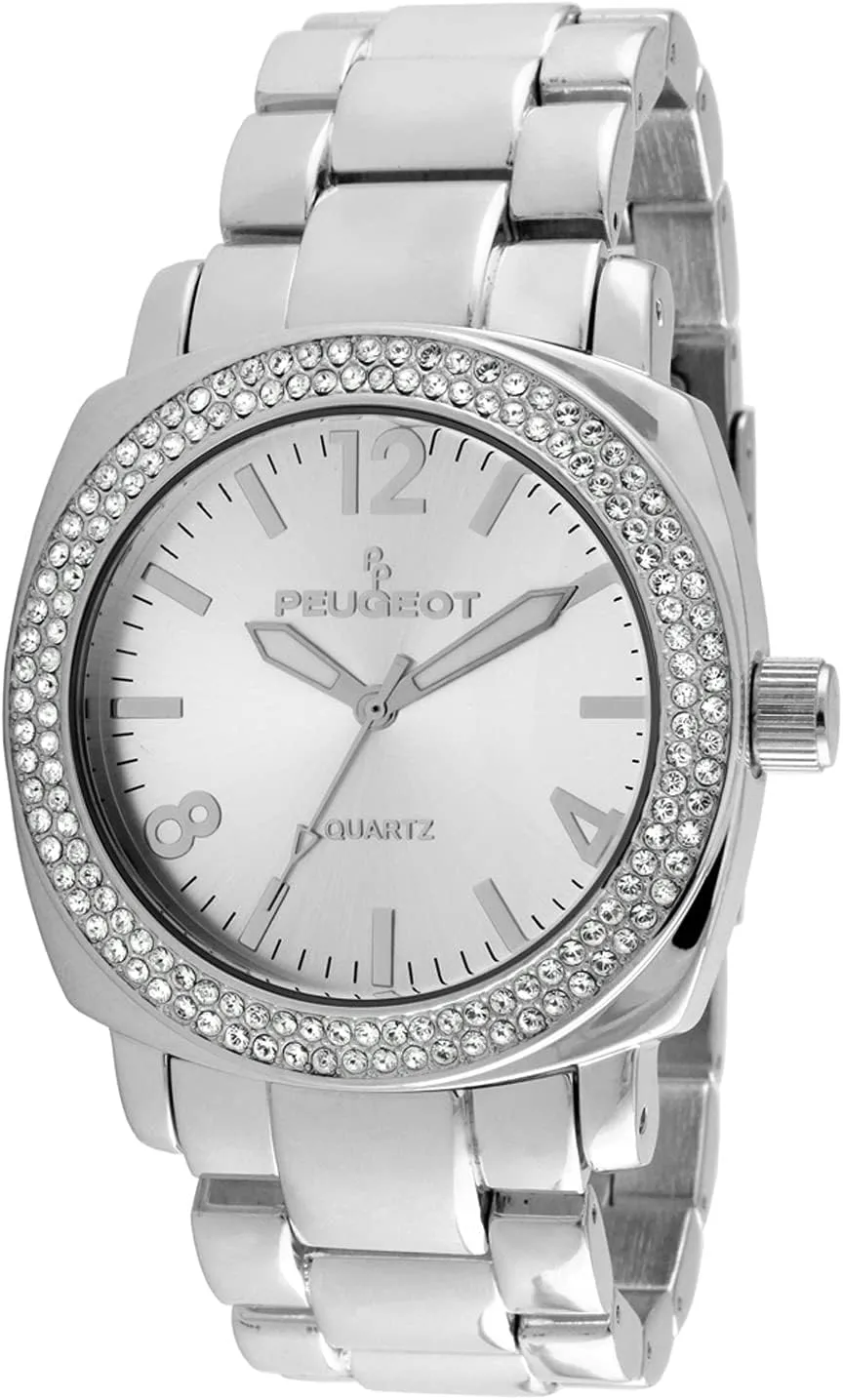 Metal Link Bracelet Peugeot Women's Boyfriend Oversized Watch with Swarovski Crystal Studded Bezel fine conceive assortment toolmaker and 