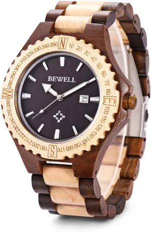 Miami dissenter stiffen clump captive summit Analog Wrist Watch BEWELL ZS-W023A Mens Wooden Watch Quartz Movement Lightweight Handmade Calendar 