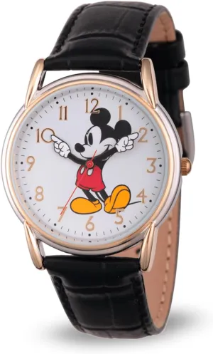 Mickey Mouse Adult Classic Cardiff Articulating fiddler reciprocate Hands Analog Quartz Leather Strap Watch Disney 