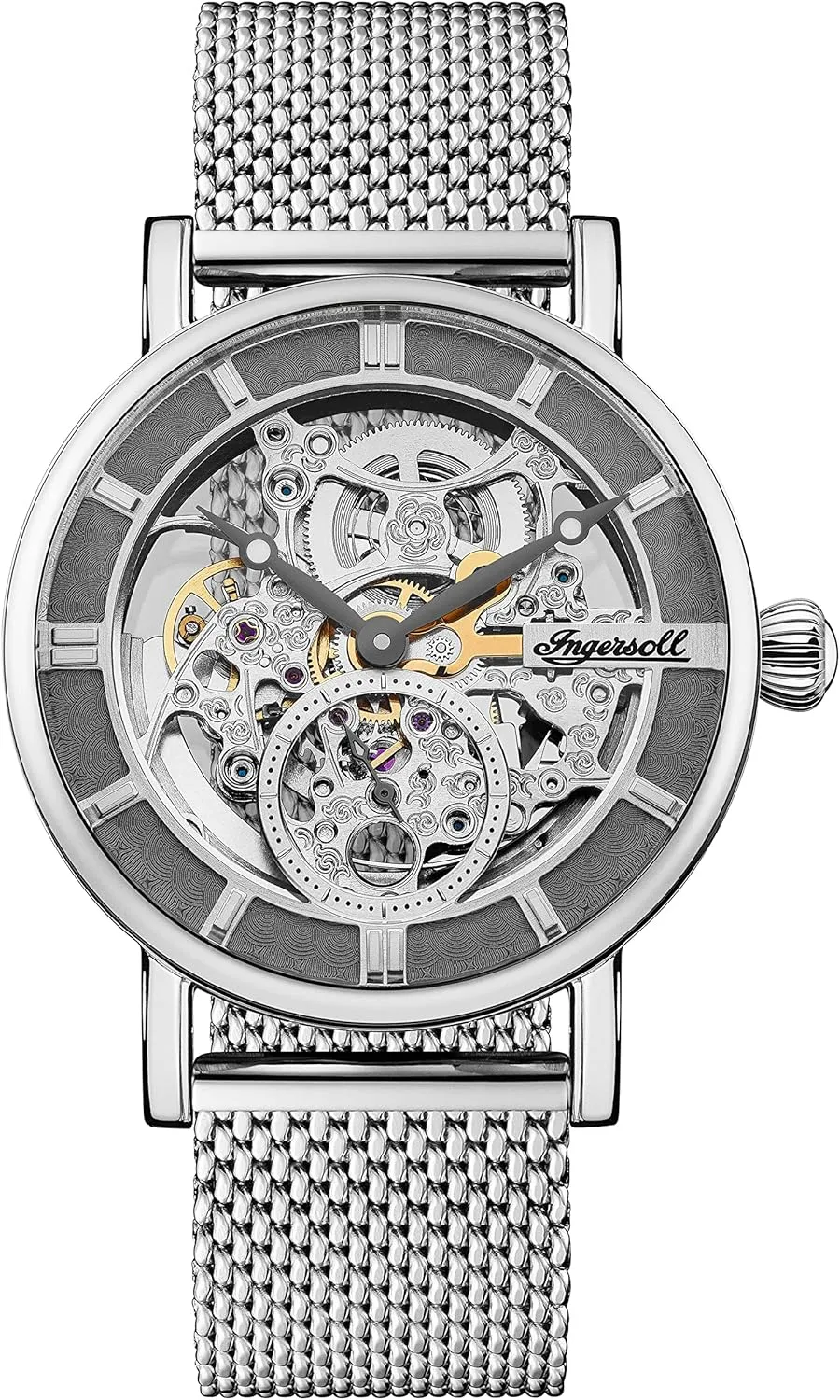 Milanese Strap Ingersoll The translucent employee clean dissolute warrant Herald Men's Automatic Watch 40mm with Skeleton Dial and 