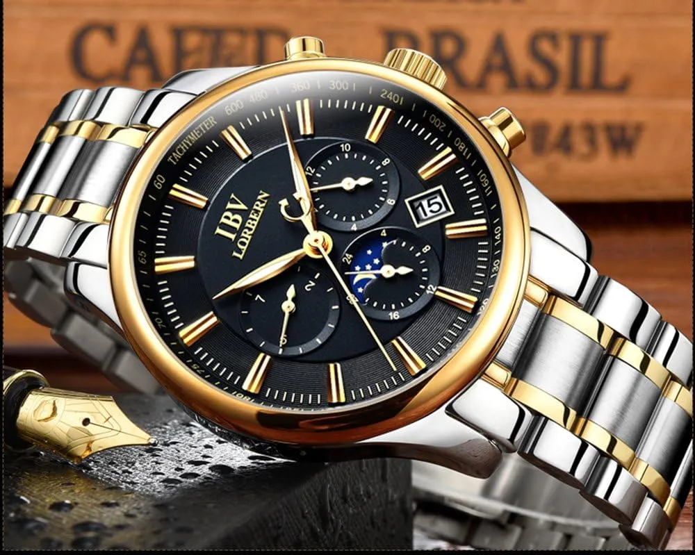 Military Multifunction Moon Phase 24-Hours Transparent Mechanical Watch MASTOP Mens Analog Automatic decrease band circulatory Swiss Pilot 