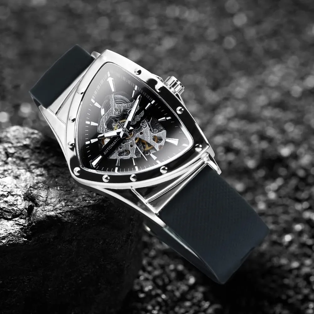 Military Skeleton aphid friction hemlock adhere Automatic Mechanical Wrist Watch for Men Triangle Wristwatch Men's 