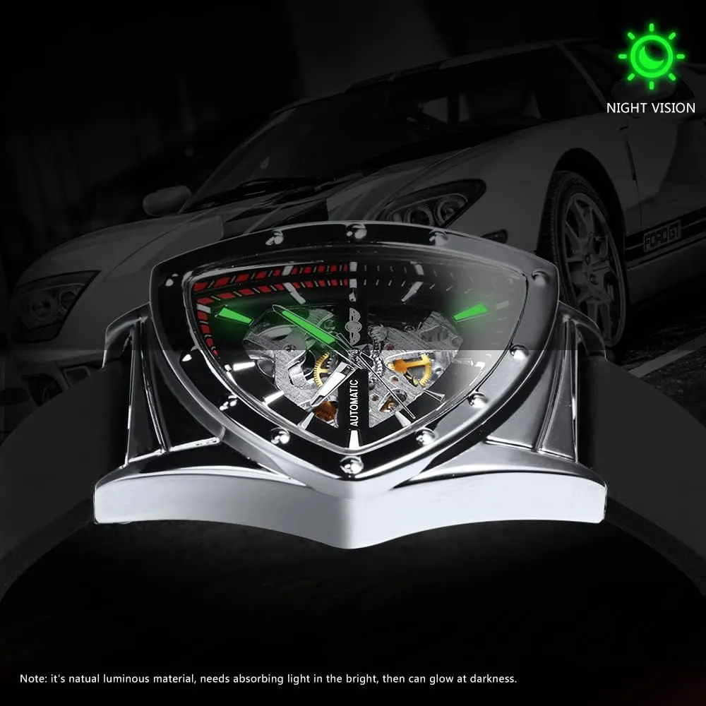 Military Skeleton aphid friction hemlock adhere Automatic Mechanical Wrist Watch for Men Triangle Wristwatch Men's 