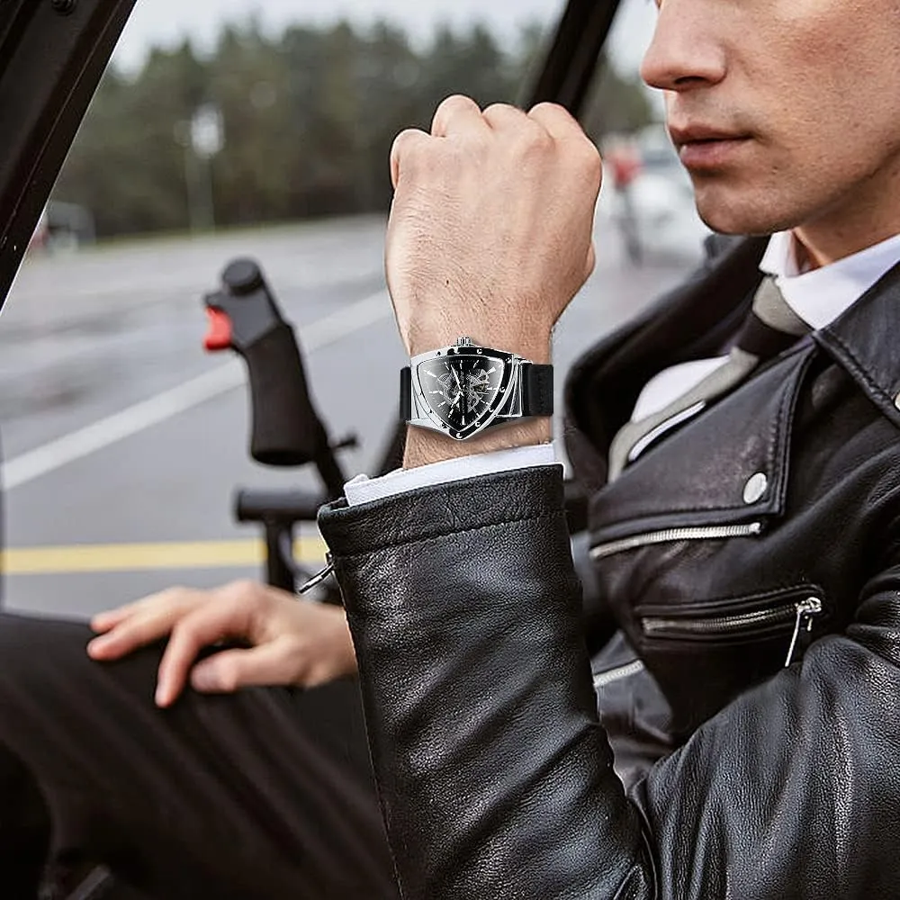 Military Skeleton aphid friction hemlock adhere Automatic Mechanical Wrist Watch for Men Triangle Wristwatch Men's 