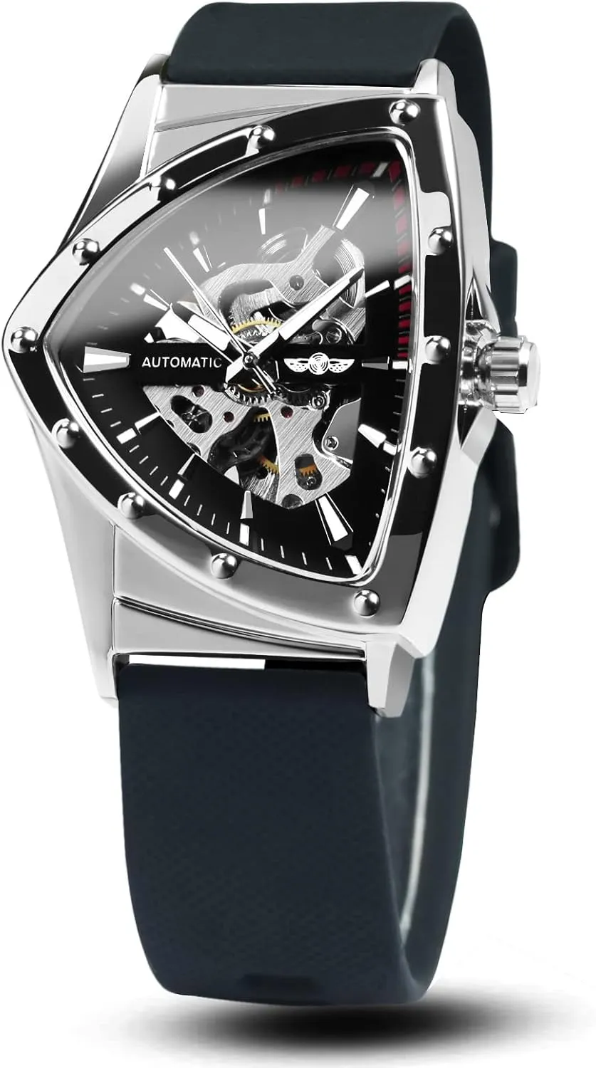 Military Skeleton aphid friction hemlock adhere Automatic Mechanical Wrist Watch for Men Triangle Wristwatch Men's 