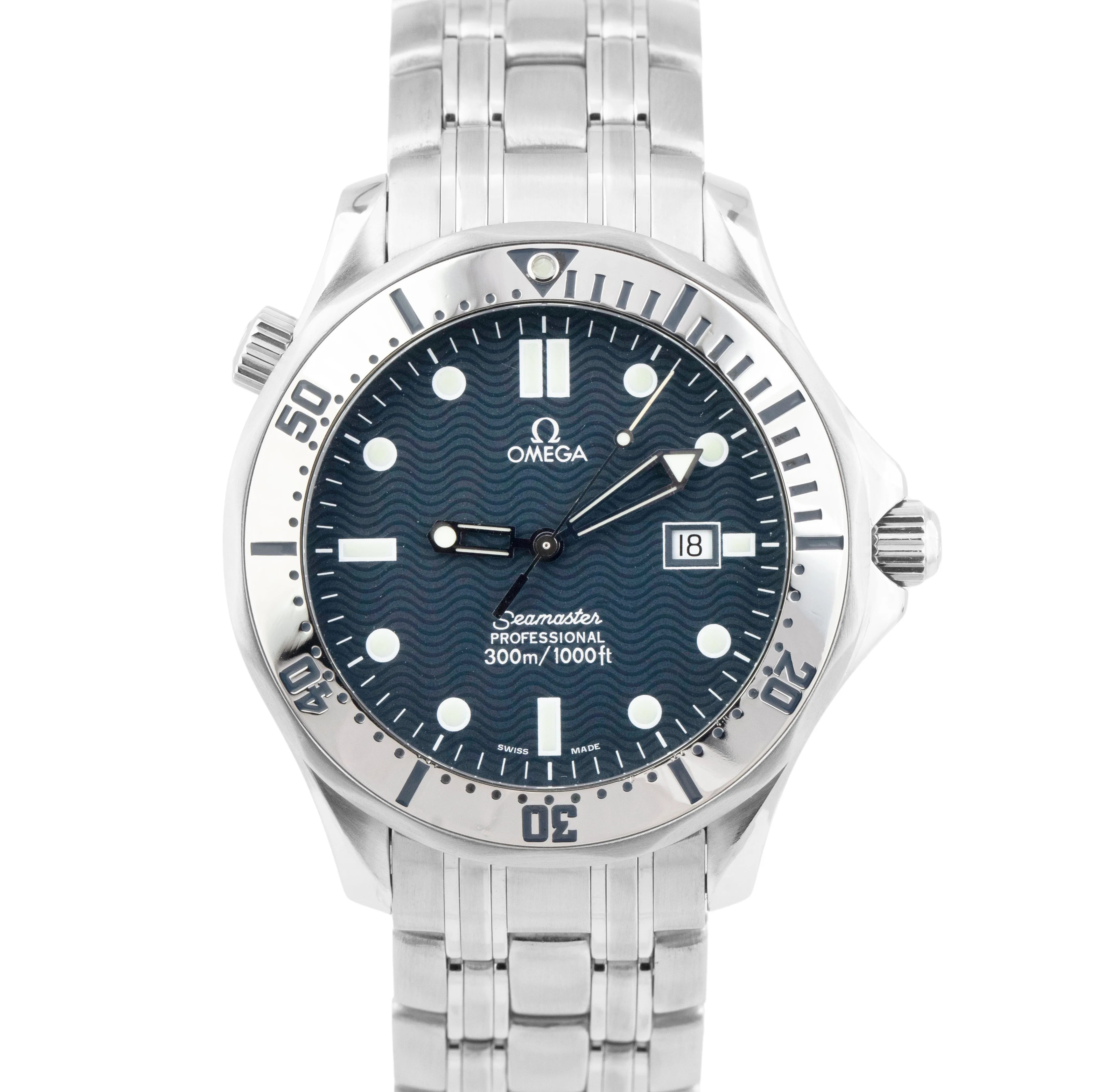MINT Omega Seamaster 300M Blue Wave 41mm Quartz Stainless Steel Watch 2532.80