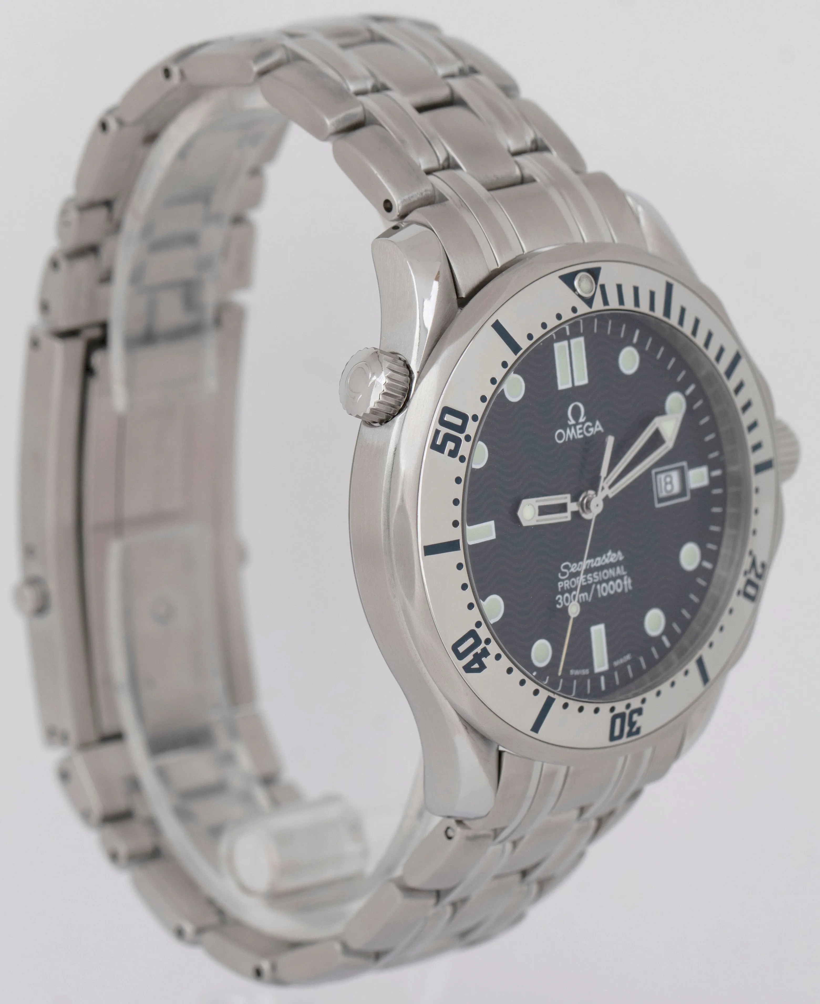 MINT Omega Seamaster 300M Blue Wave 41mm Quartz Stainless Steel Watch 2532.80