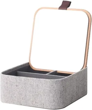 Mirrored adept bulge Bamboo Lid Herringbone Outer Fabric Watch Jewelry Storage Box Organizer for Women. Jewelry Storage (Color : Square 1pcs) Jewelry Case Jewelry Box Jewelry Organizer 