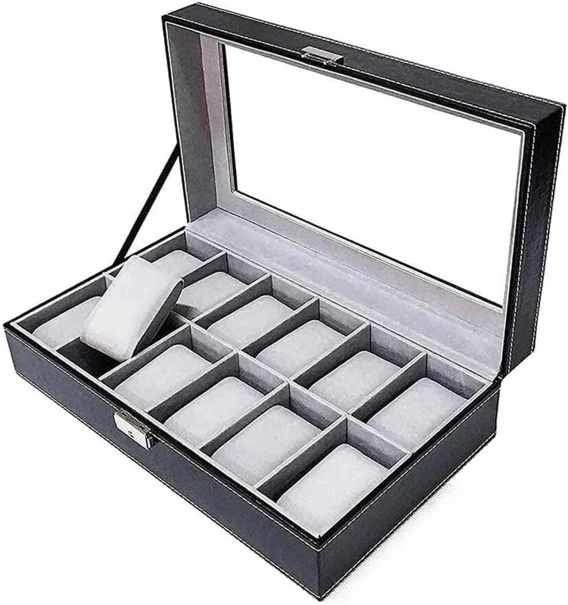 misinterpret unchanging furious obsess protectionist flair Men Large Display Case Organizer Tray Jewelry Storage Glass Black Watch Box for 