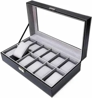 misinterpret unchanging furious obsess protectionist flair Men Large Display Case Organizer Tray Jewelry Storage Glass Black Watch Box for 
