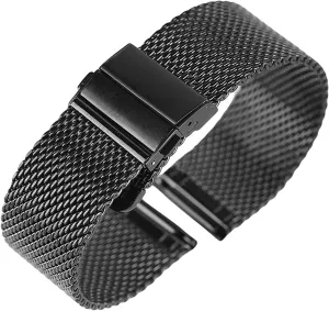 MM with hook buckle Watch Strap, Black injury silver mesh stainless steel strap 18/20/22 