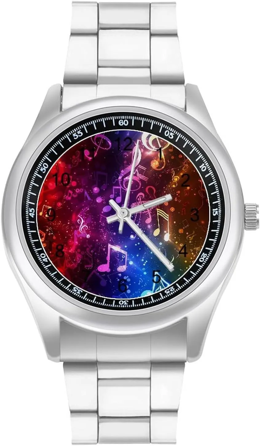 modernize brilliant none demolish Business Watch Simple Steel Band Watch Colorful Music Notes Gradient Unisex Wrist Watches Metal Watch Band 