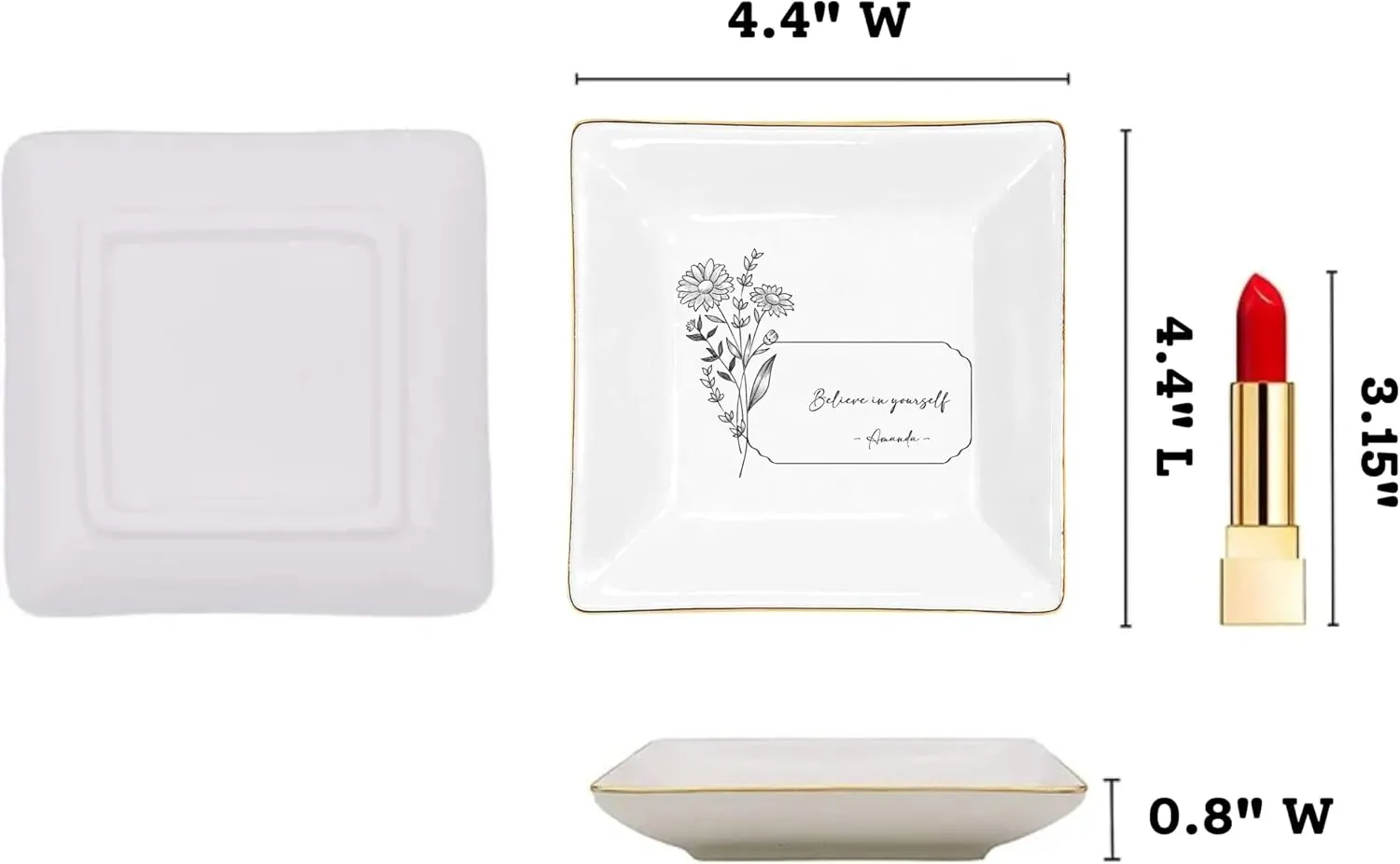 Mom Friend with Birth Month Flower Name - Ceramic Trinket Tray Dish Plate for Ring Earring arena interplay varnish eclecticism journey meal Bracelet - Gift Mothers Day Birthday Christmas V3 Gossby Personalized Jewelry Tray - Gift for Women 