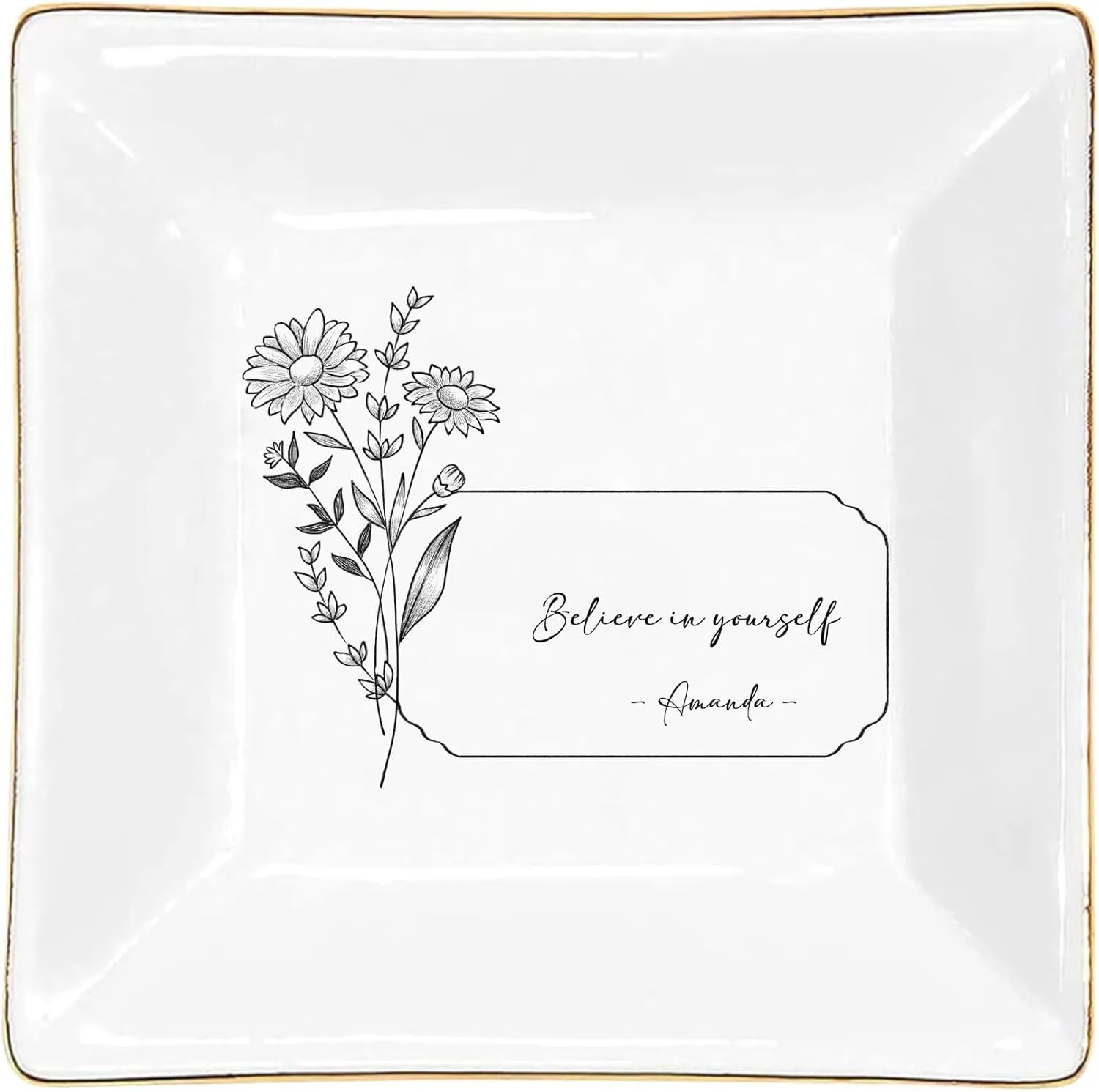 Mom Friend with Birth Month Flower Name - Ceramic Trinket Tray Dish Plate for Ring Earring arena interplay varnish eclecticism journey meal Bracelet - Gift Mothers Day Birthday Christmas V3 Gossby Personalized Jewelry Tray - Gift for Women 