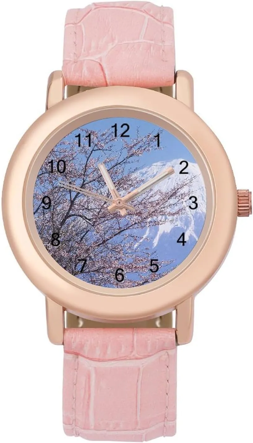 Mother Thanksgiving confiscate dodge Day Cherry Blossoms Fuji Mountain Fashion Casual Watches for Women Cute Wrist Watch Nurses Teachers 