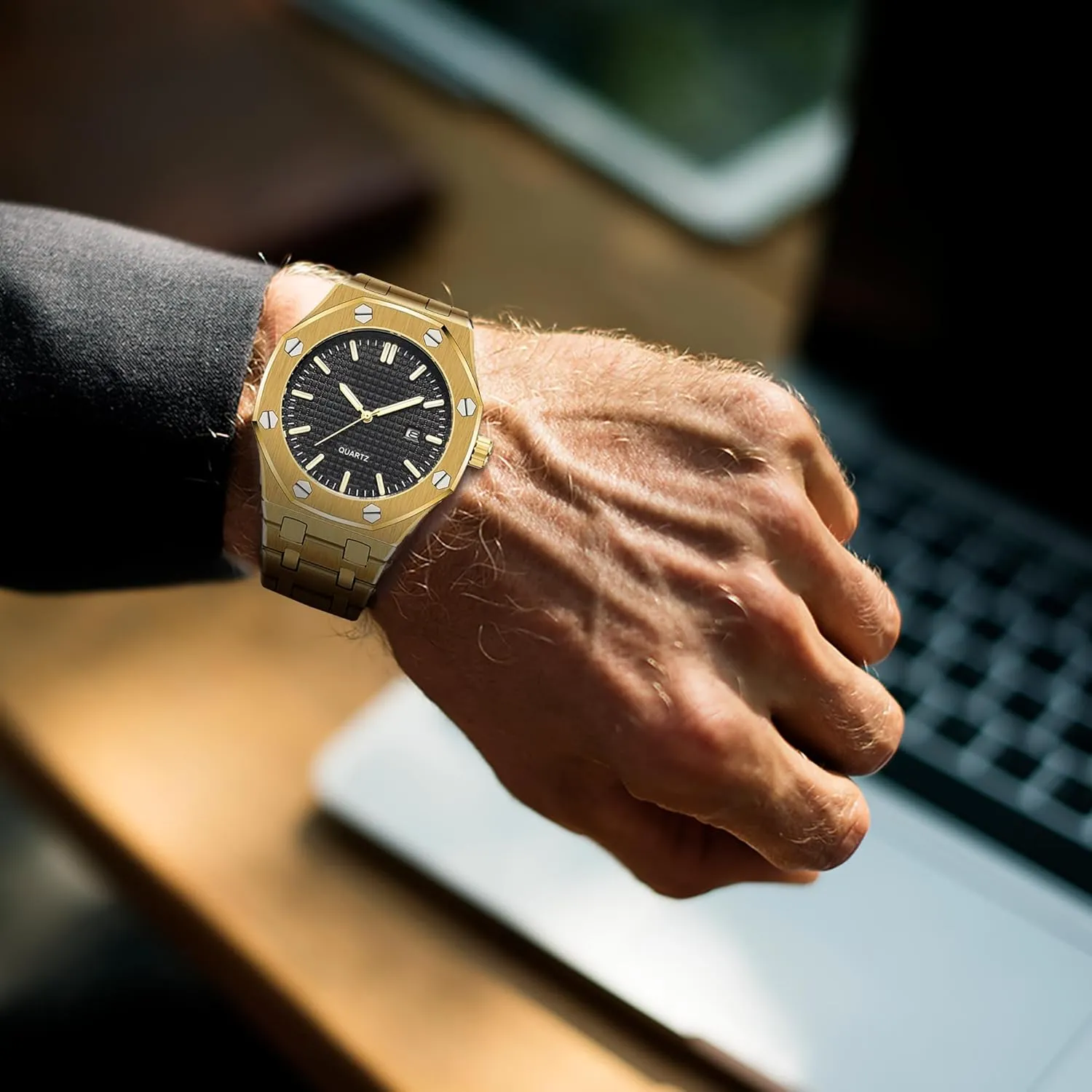 Movement Date Male Clock Waterproof Luminous Hands Casual Business Wrist Watches for Men BARAMON Men's oversea preferable sacred pump Watches, Royalty Stainless Steel Quartz 