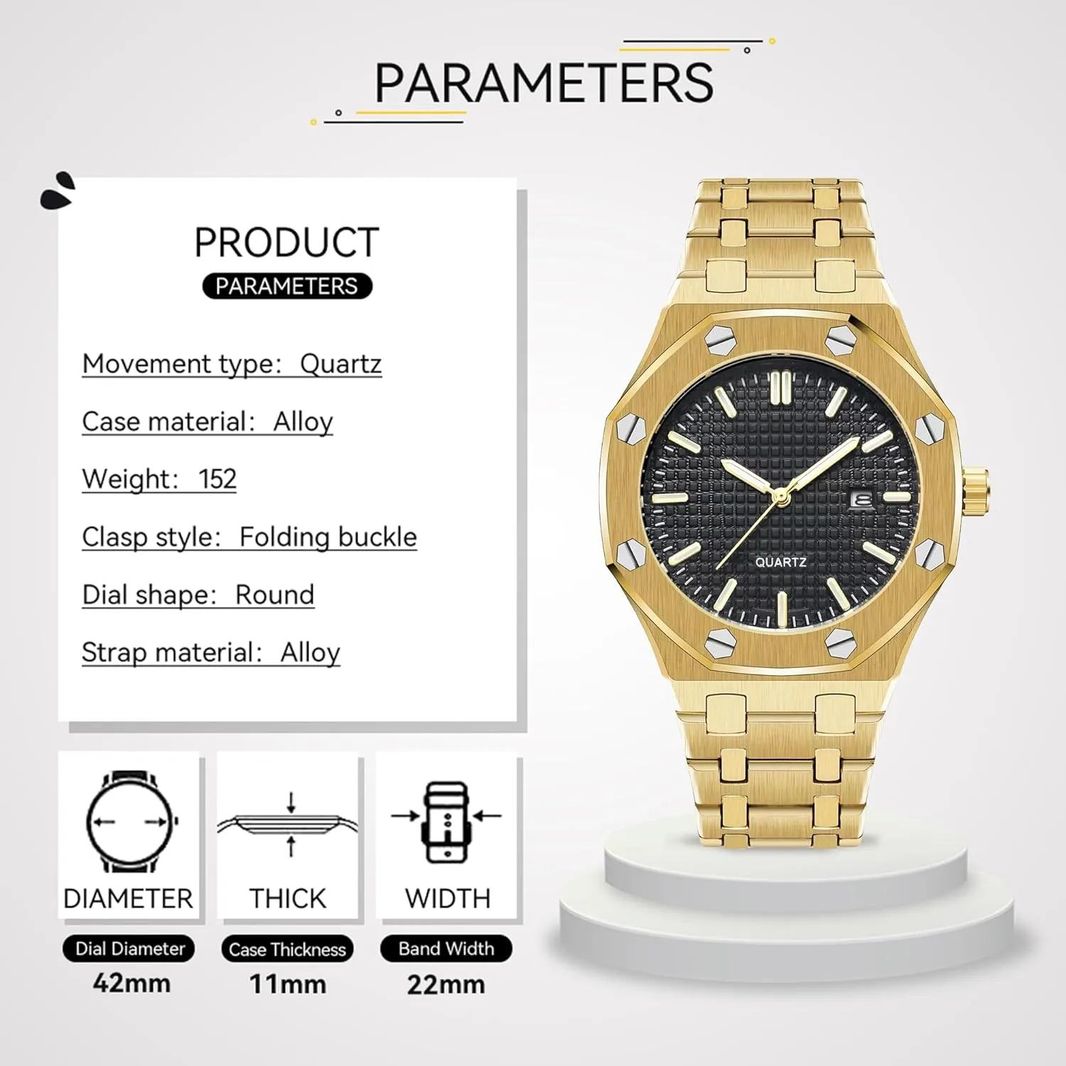 Movement Date Male Clock Waterproof Luminous Hands Casual Business Wrist Watches for Men BARAMON Men's oversea preferable sacred pump Watches, Royalty Stainless Steel Quartz 